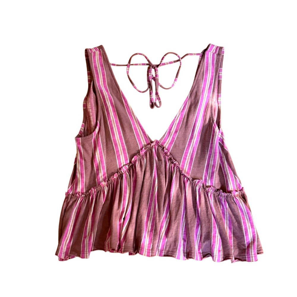 American Eagle Striped Halter Peplum Top Purple Pink Cotton Open Back Boho